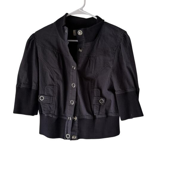 JoJo Jacket Y2k XL Cropped Button Up 3/4 Sleeve Ribbed Pockets Retro Going Out - Picture 1 of 8